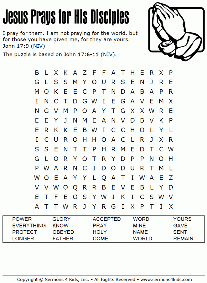 Jesus Prays For His Disciples Word Search Sermons4Kid 