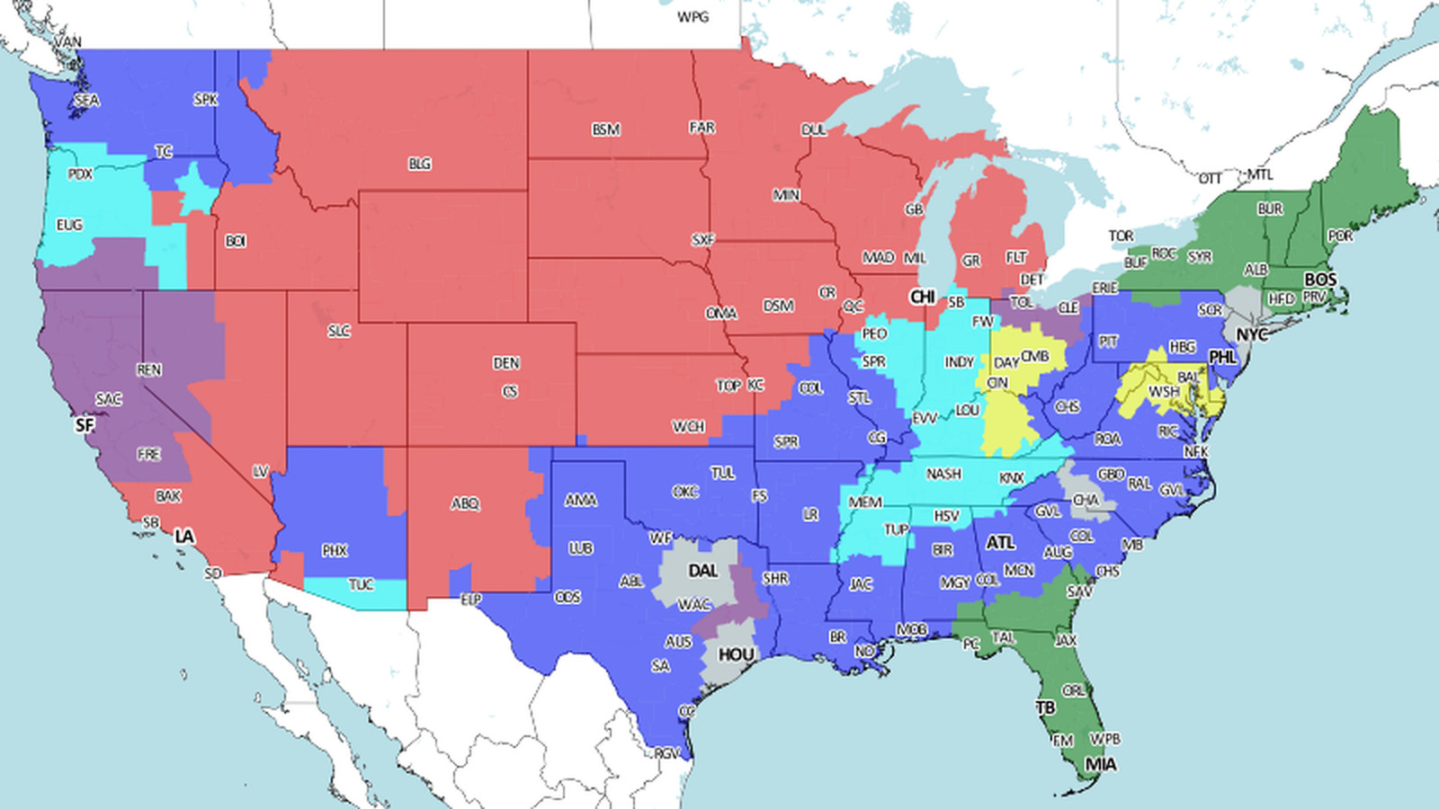 NFL Week 3 Broadcast Map Turf Show Times