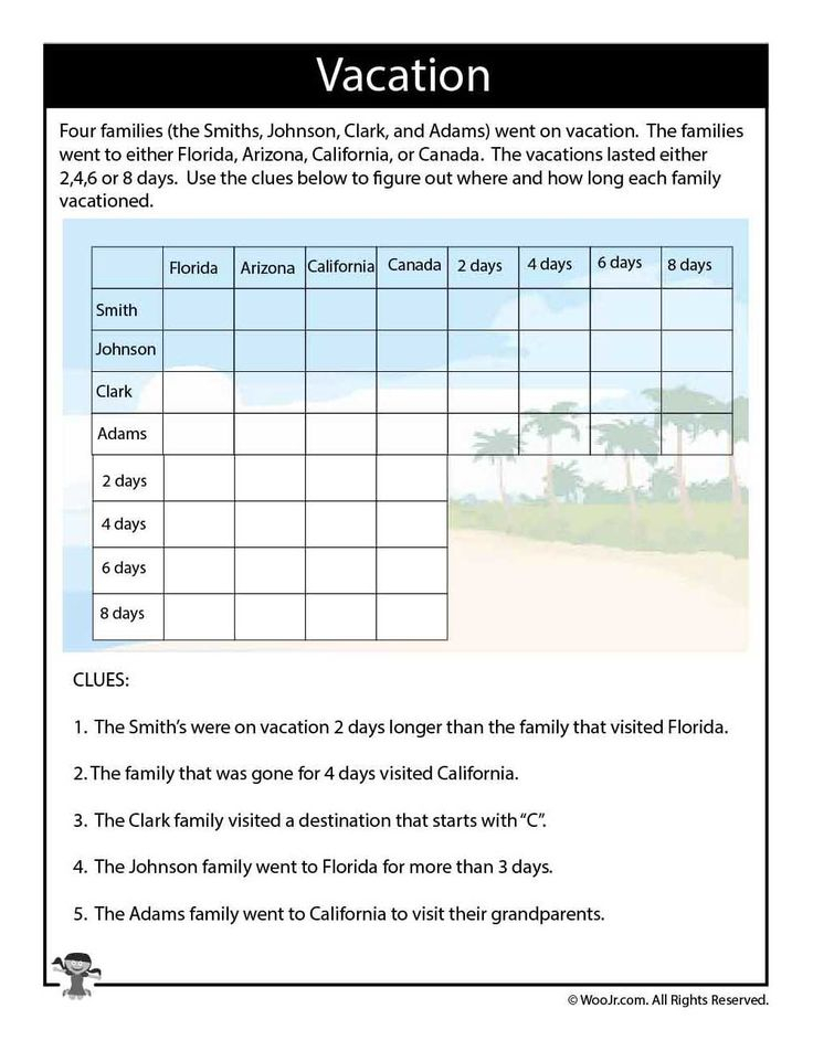 On Vacation Difficult Logic Puzzle Woo Jr Kids 