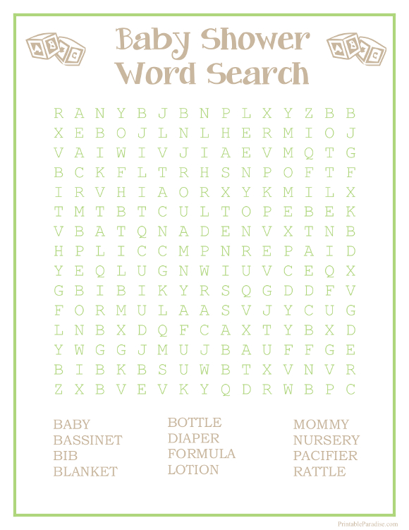 Printable Baby Shower Word Search