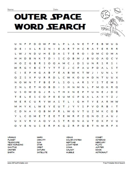 Space Word Search Worksheet Space Words Worksheets 