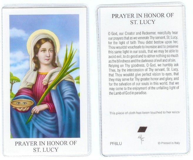 St Lucy Relic Prayer Card Prayer Cards Prayers 