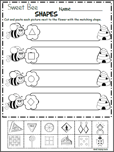 Sweet Bee Shapes Free Kindergarten Shapes Worksheet 