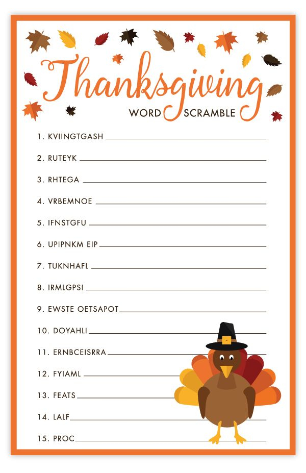 Thanksgiving Word Scramble Free Printable Thanksgiving 