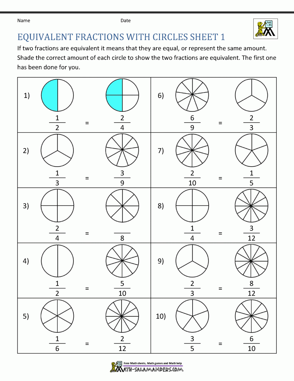 Understanding Equivalent Fractions Worksheet Fraction 