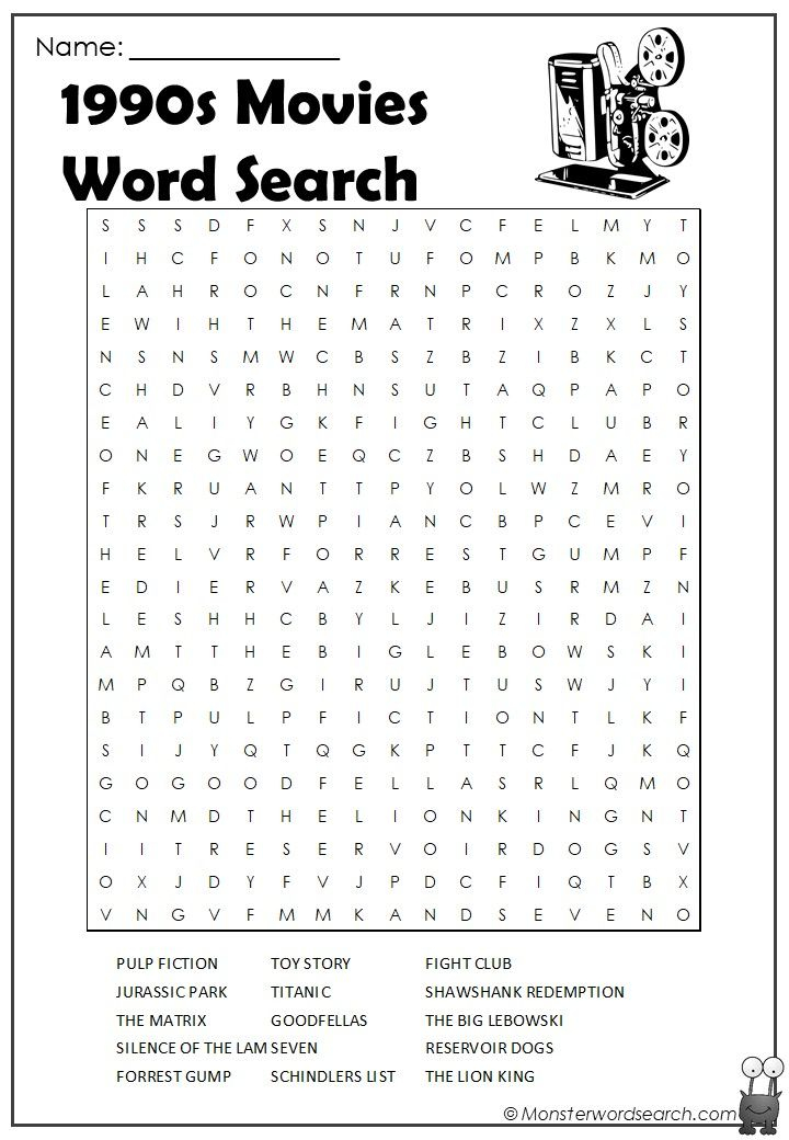 1990s Movies Word Search Learning Websites For Kids 