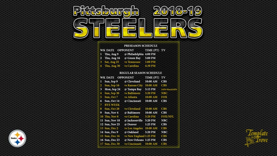 2018 2019 Pittsburgh Steelers Wallpaper Schedule
