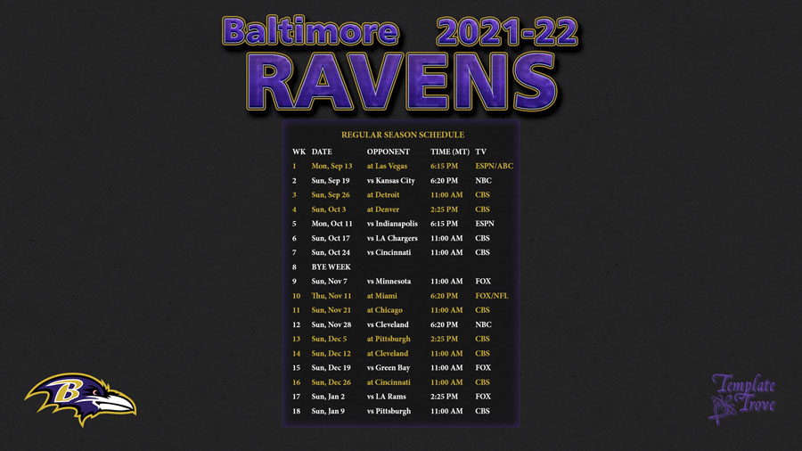 2021 2025 Baltimore Ravens Wallpaper Schedule