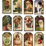Christmas Vintage ArT Hang Gift Tags Santa Claus Candy Cane