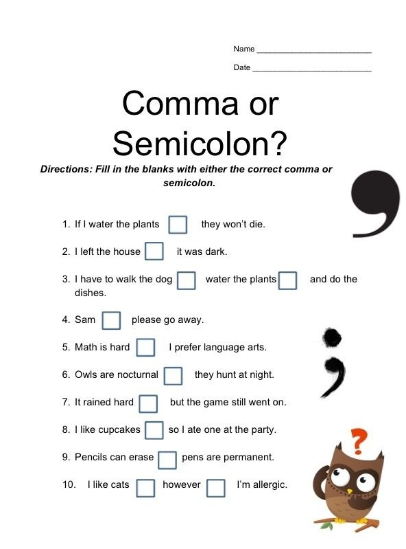 Comma And Semicolon Practice Worksheets Worksheets Master