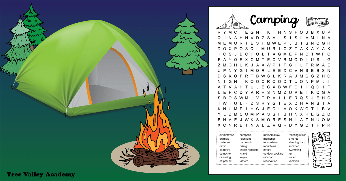 Difficult Camping Word Search Tree Valley Academy