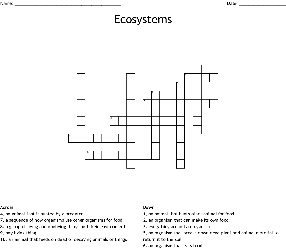 Ecosystems Crossword WordMint