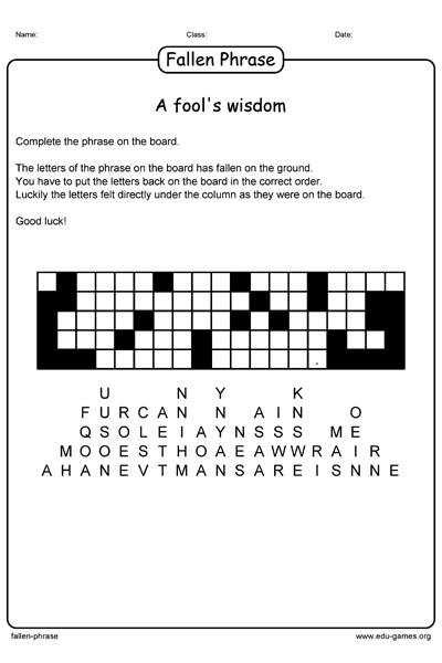 Fallen Phrase Puzzle Maker Free Printable Worksheets