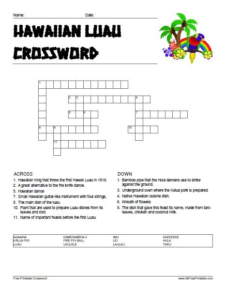 Free Printable Hawaiian Luau Crossword Puzzle Printable 