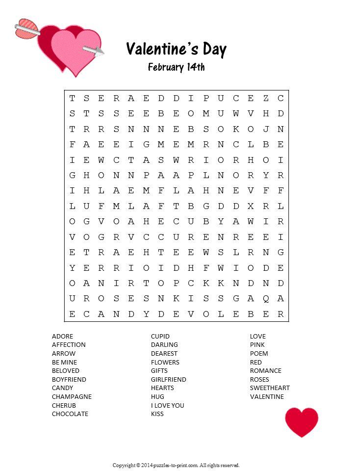 Free Printable Valentine Word Search Valentines Word