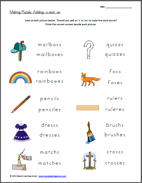 Free Worksheet Making Plurals Add s Or es Free 