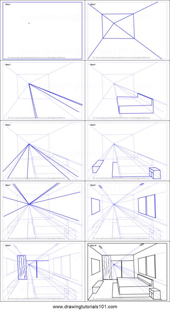 How To Draw One Point Perspective Bedroom Printable Step