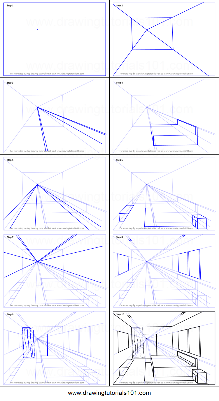 How To Draw One Point Perspective Bedroom Printable Step 