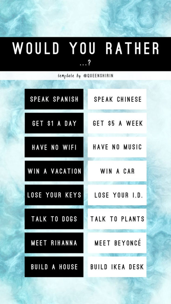 Instagram Story Template Questions Would You Rather 