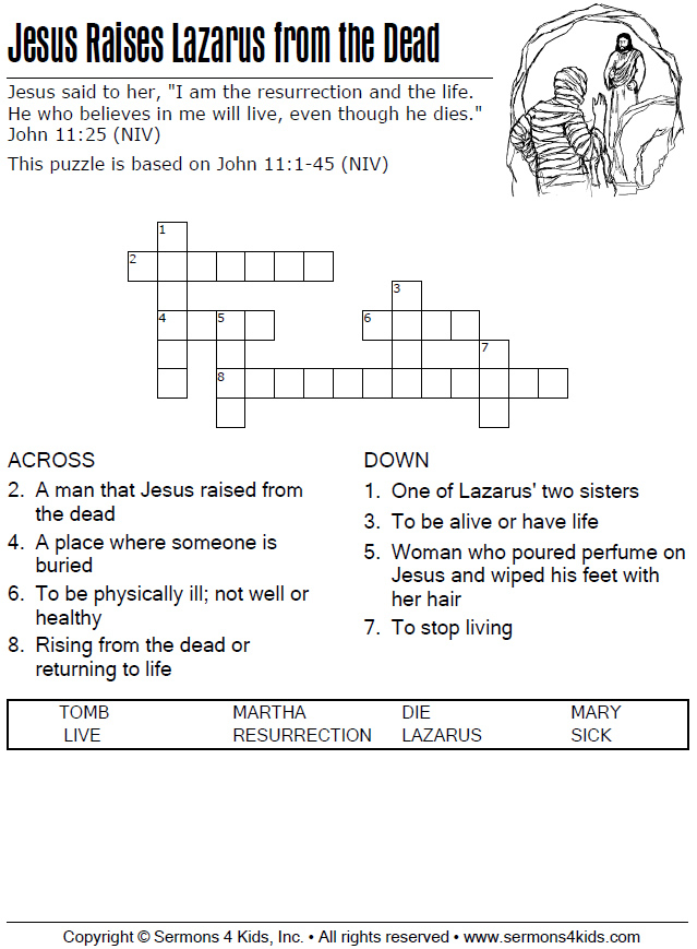Jesus Raises Lazarus From The Dead Crossword Sermons4 