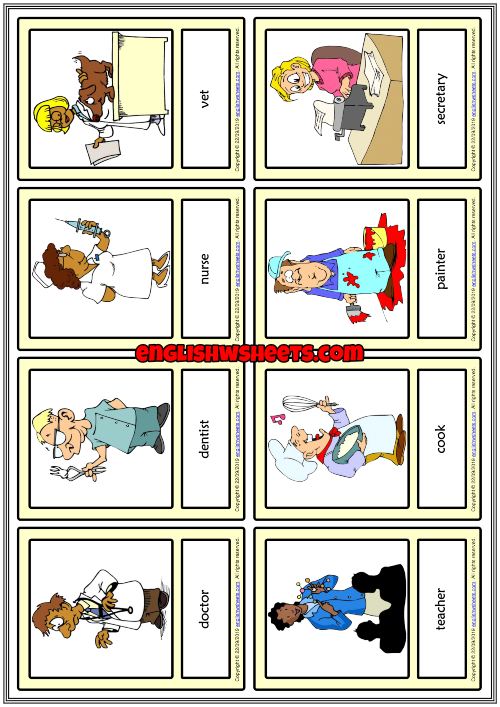 Jobs ESL Printable Vocabulary Learning Cards For Kids