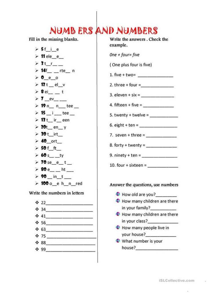 Numbers Numbers English ESL Worksheets For Distance