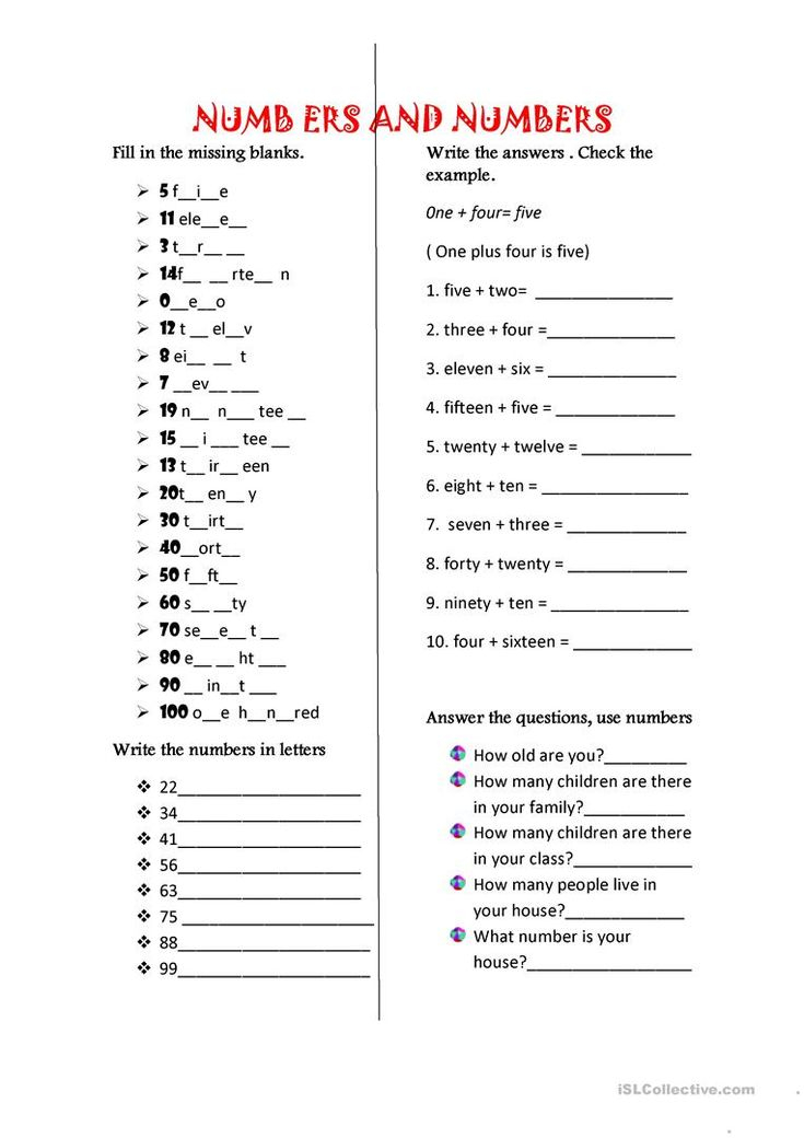 Numbers Numbers English ESL Worksheets For Distance 