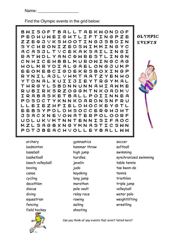 Olympic Events Word Search Kiddo Shelter Healthy Work 