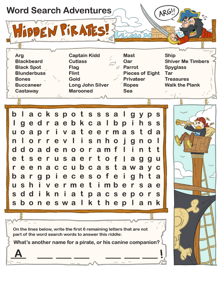 Pirate Word Search To Print Activity Shelter