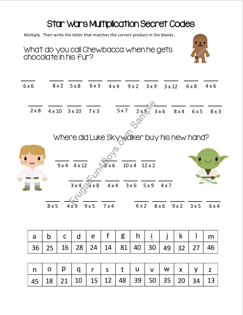 Star Wars Multiplication Practice Puzzle For Little Jedis 