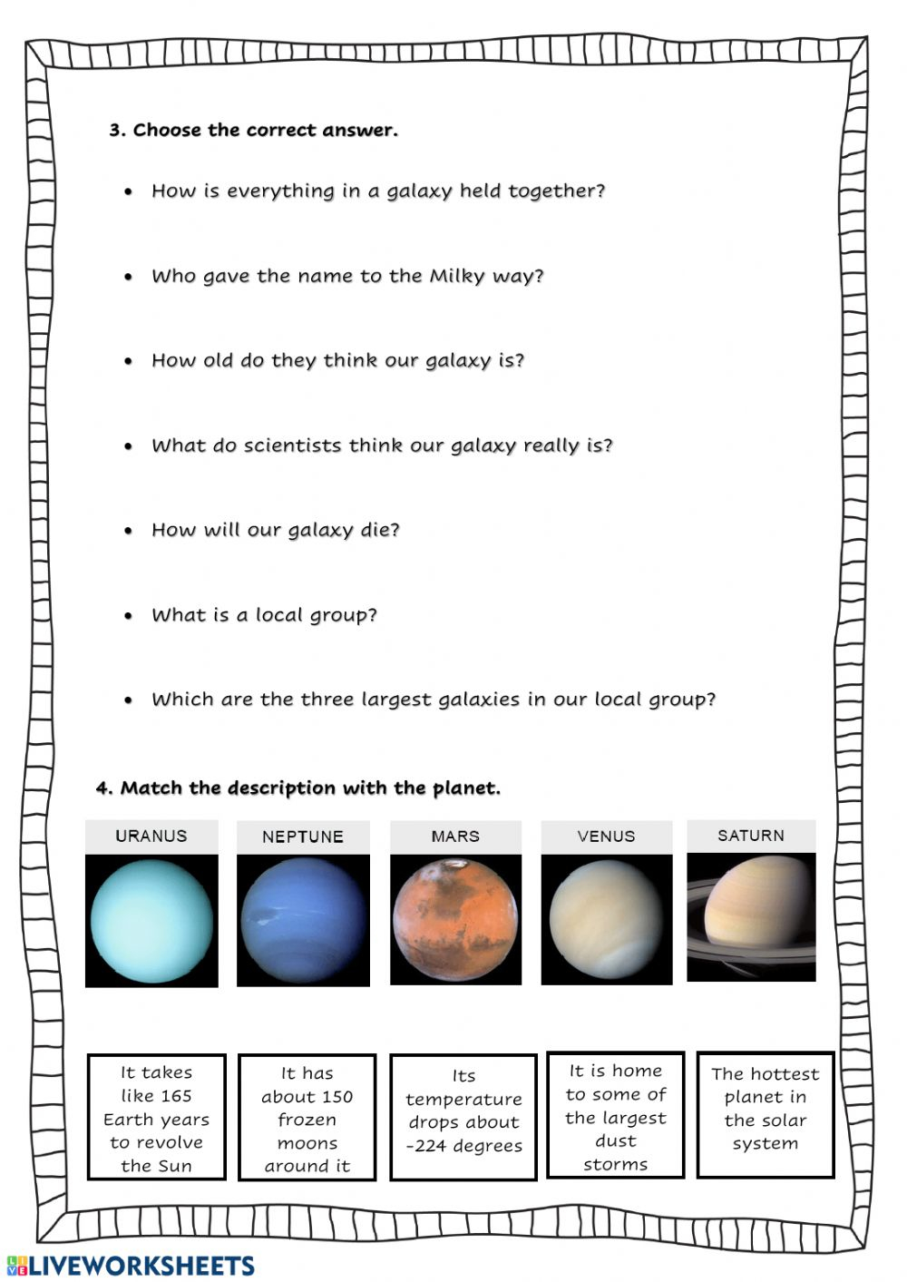 The Solar System Interactive Worksheet