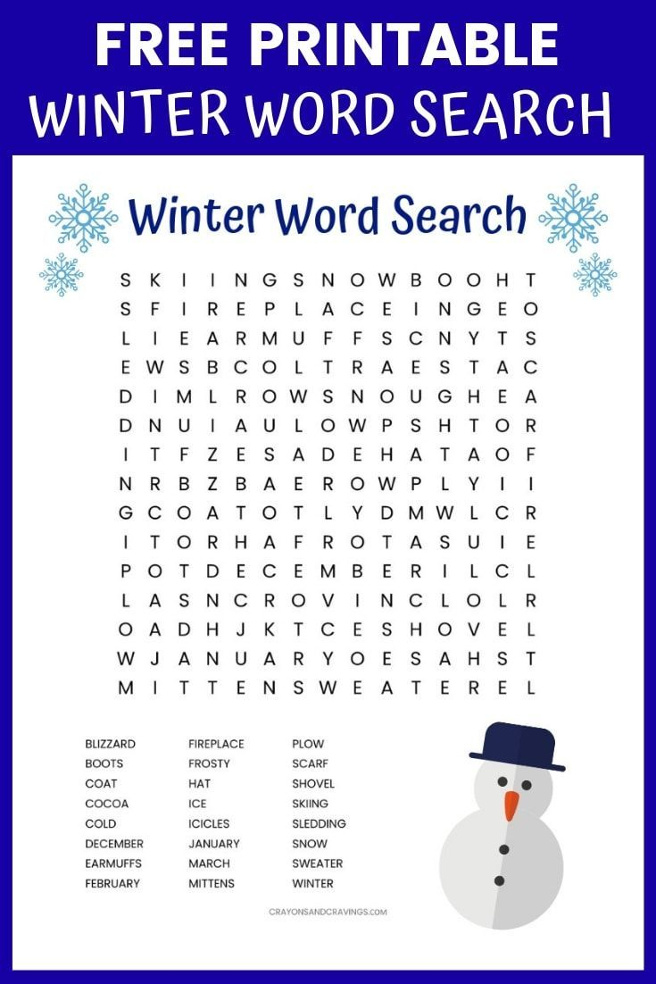 Winter Word Search Printable Worksheet With 24 Winter 