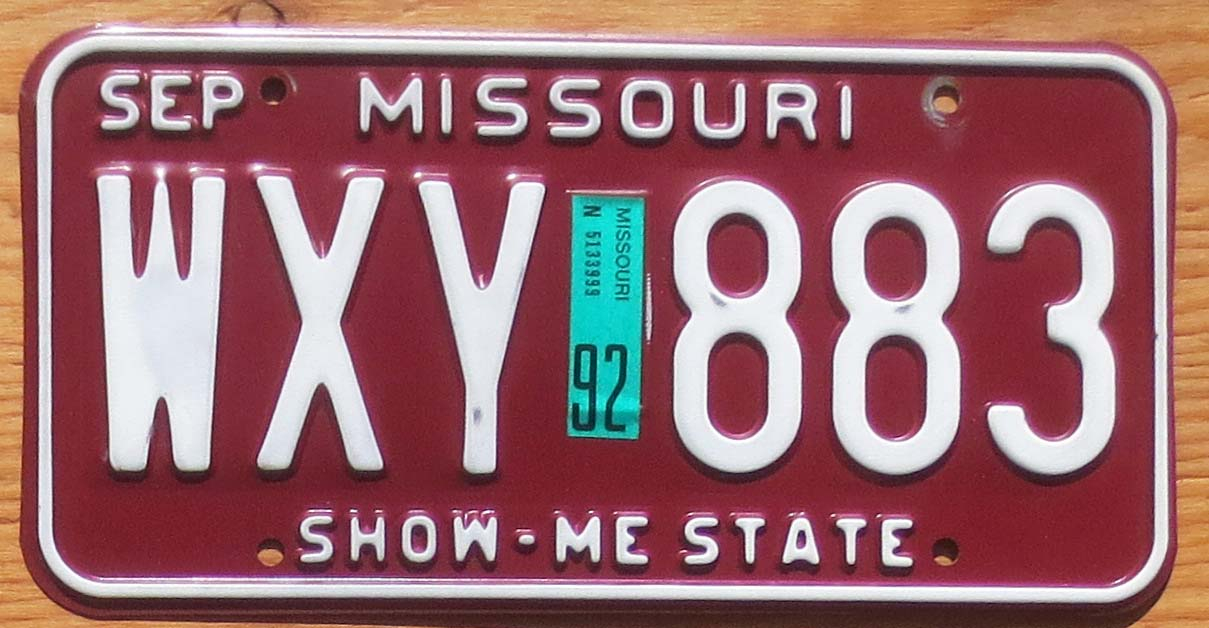 1992 Missouri Vg Automobile License Plate Store Collectible License 