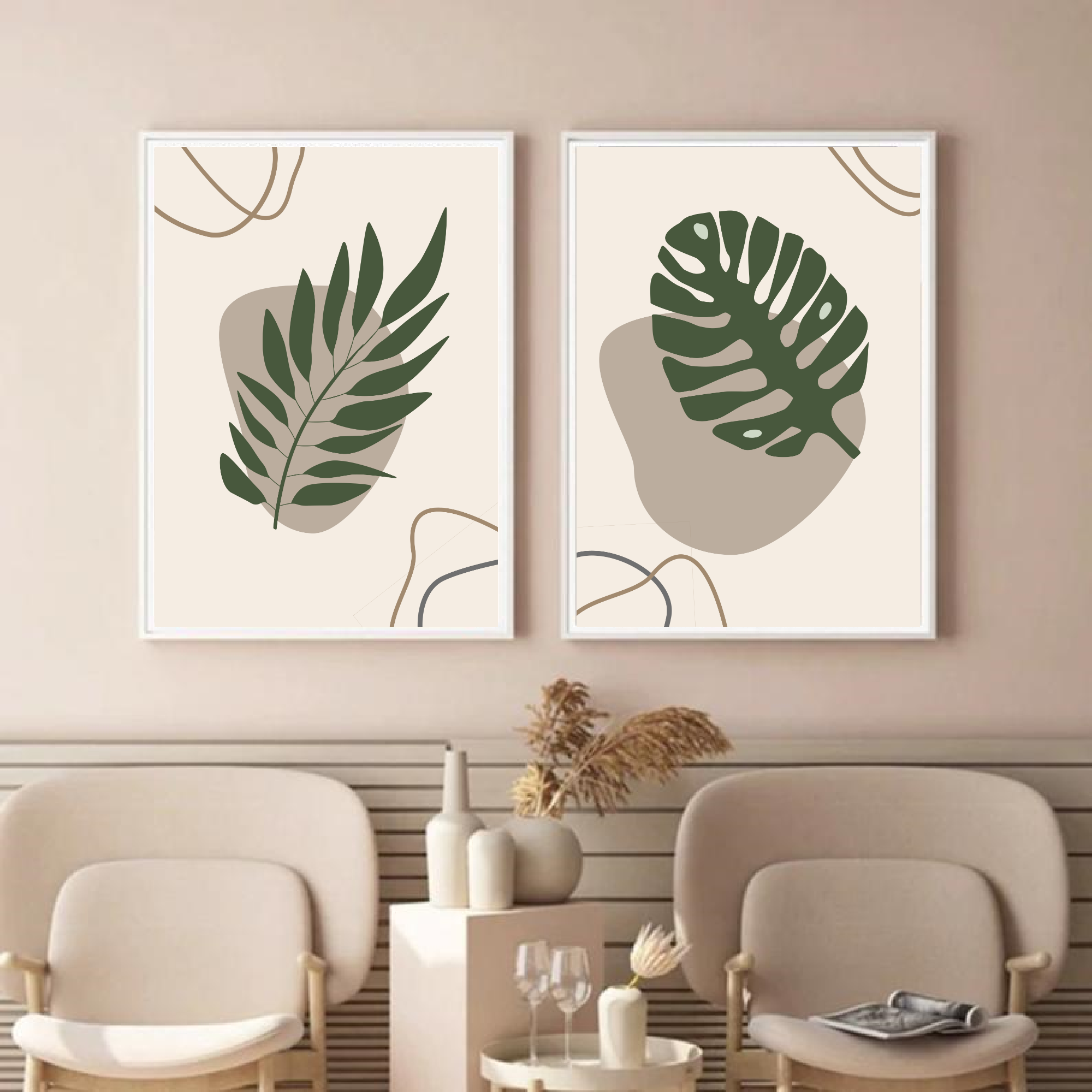 2 Leaves Wall Art Prints Leaves Boho Art Modern Art Digital Print 