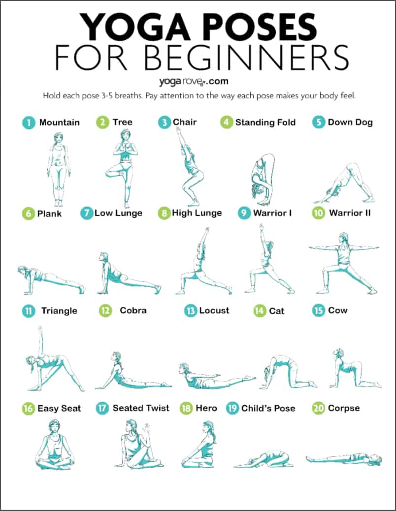 20 Yoga Poses For Complete Beginners Free Printable Yoga Rove