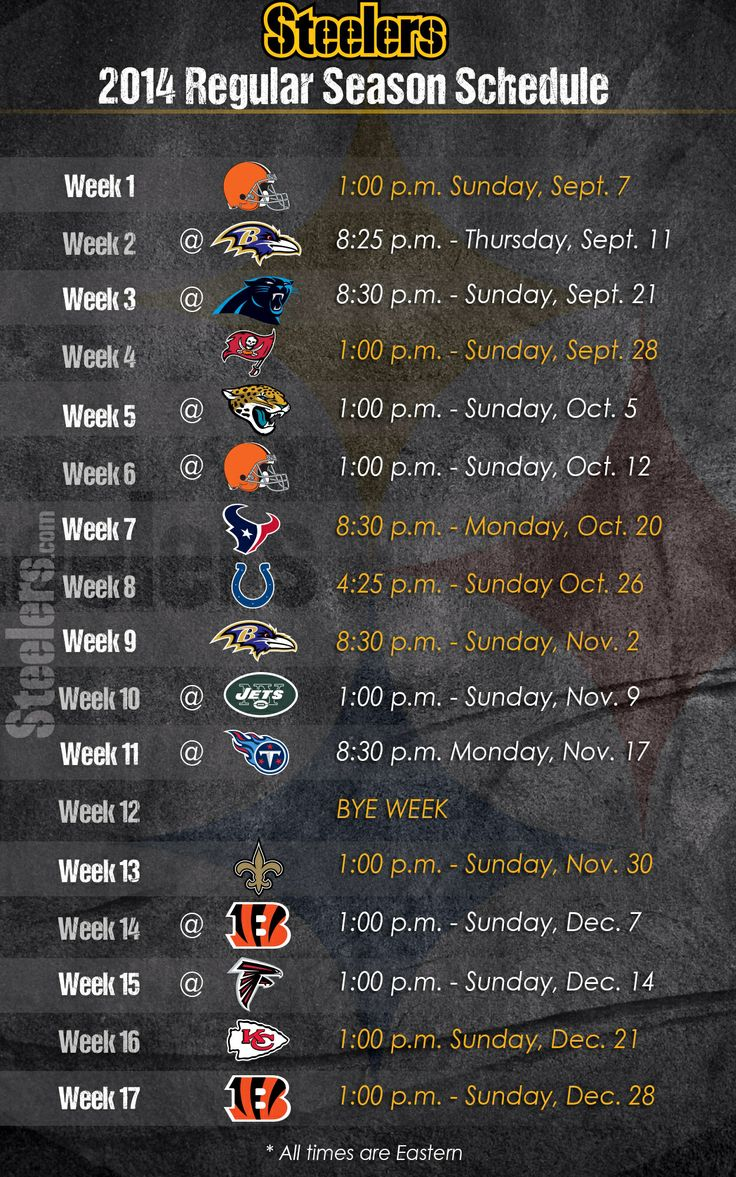 2014 Schedule Steelers Pittsburgh Steelers Football Pittsburgh Steelers