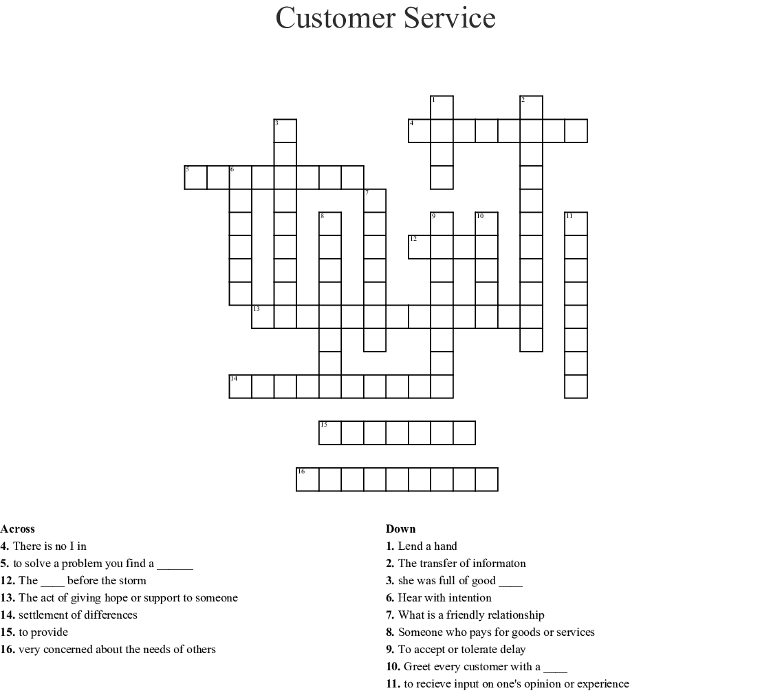 2018 Customer Service Week Crossword WordMint