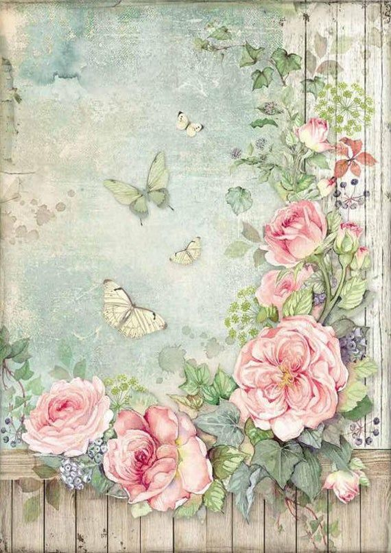 A4 Rice Paper Vintage Rose Garden Decoupage Paper Floral With 