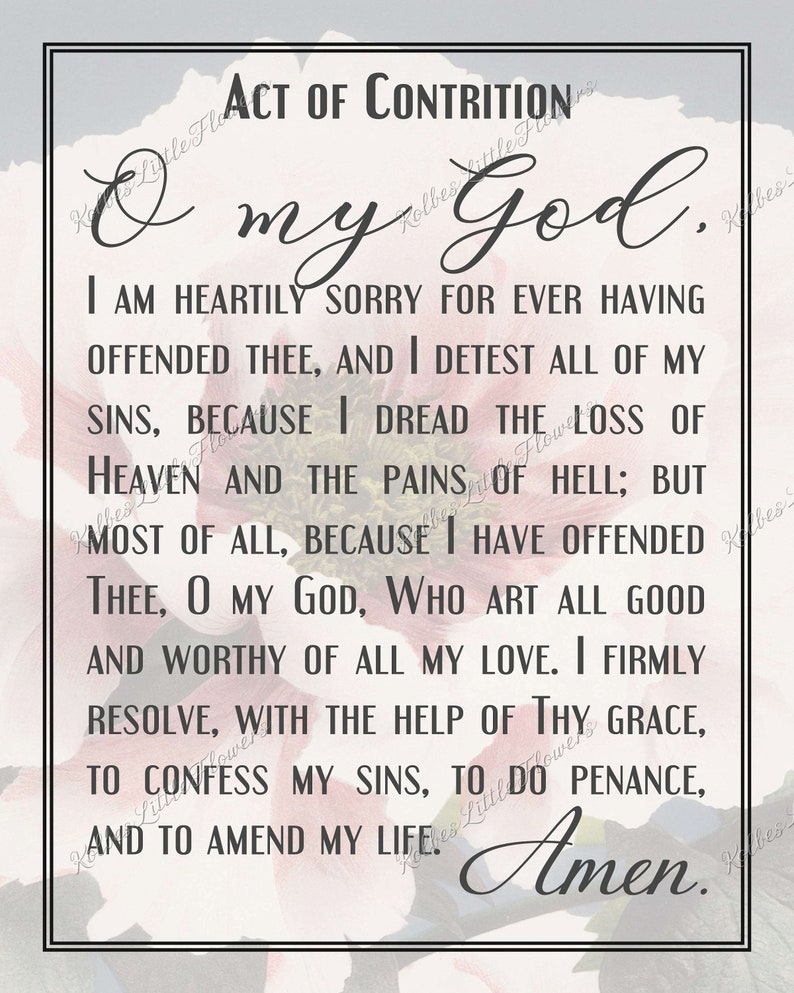 Act Of Contrition Prayer Card Catholic Printable Catholic Etsy