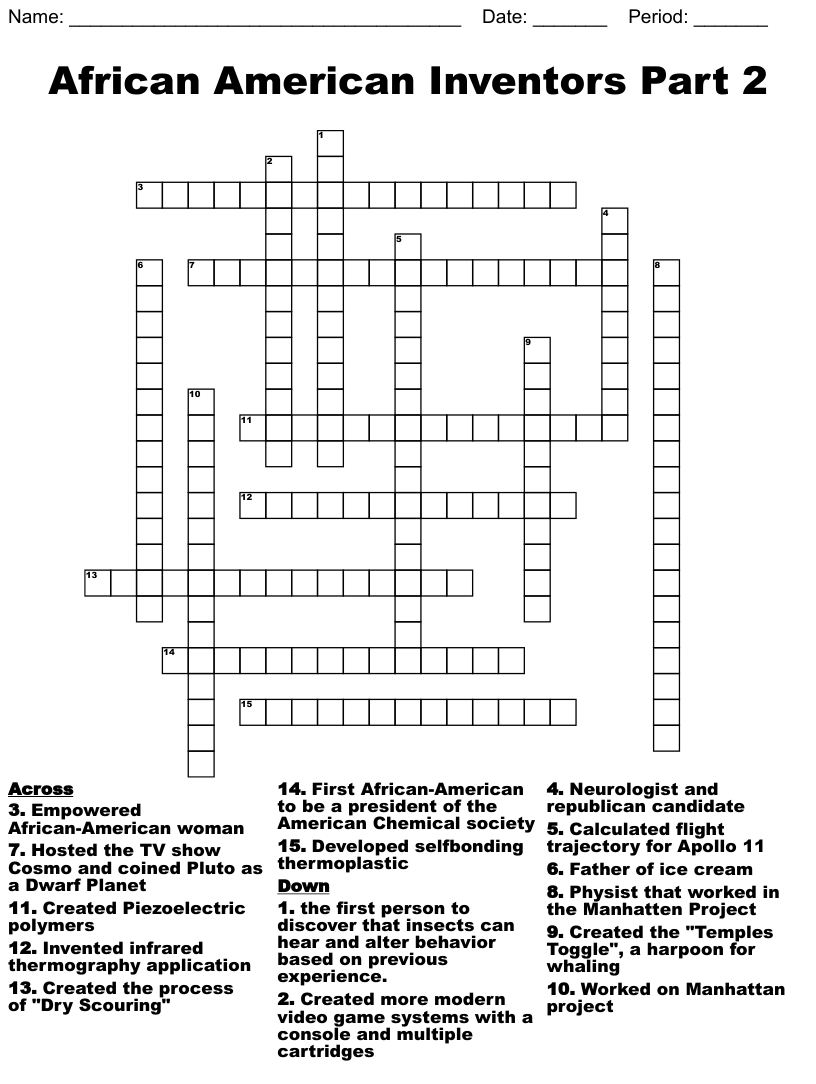 African American Inventors Part 2 Crossword WordMint