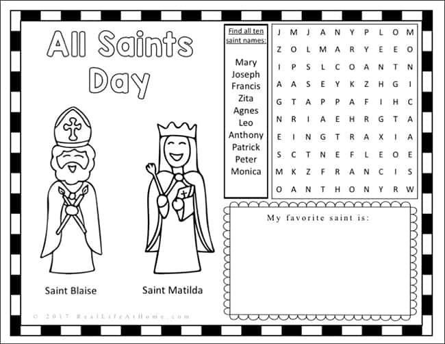 Awesome And Free All Saints Day Activity Sheet Printable