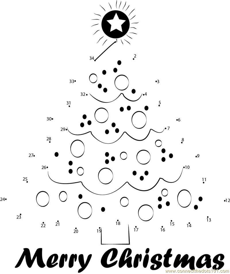 Beautiful Christmas Tree Dot To Dot Printable Worksheet Connect The Dots