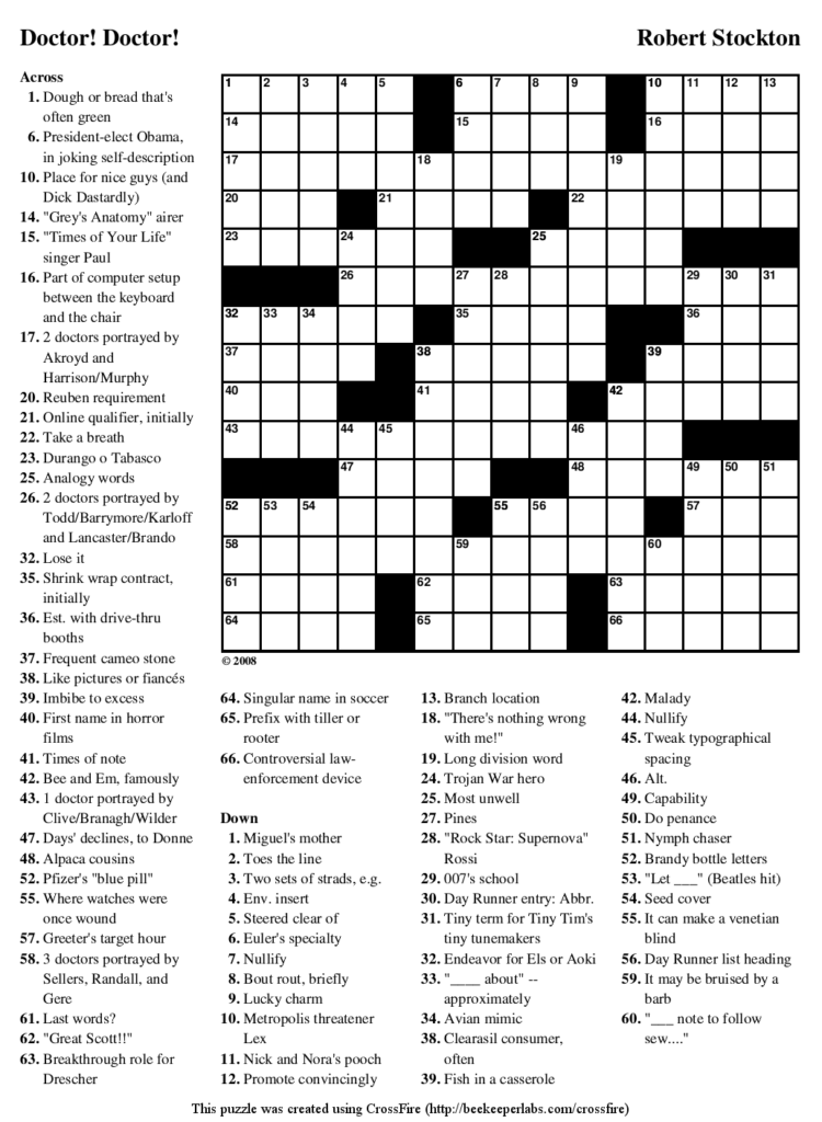 Beekeeper Crosswords Blog Archive Puzzle 72 Doctor Doctor