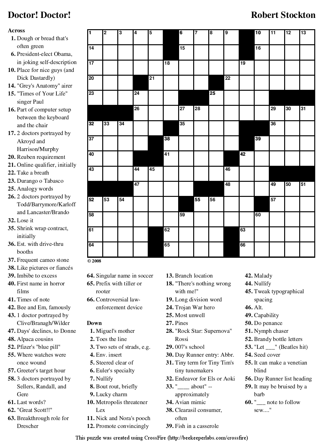 Beekeeper Crosswords Blog Archive Puzzle 72 Doctor Doctor 