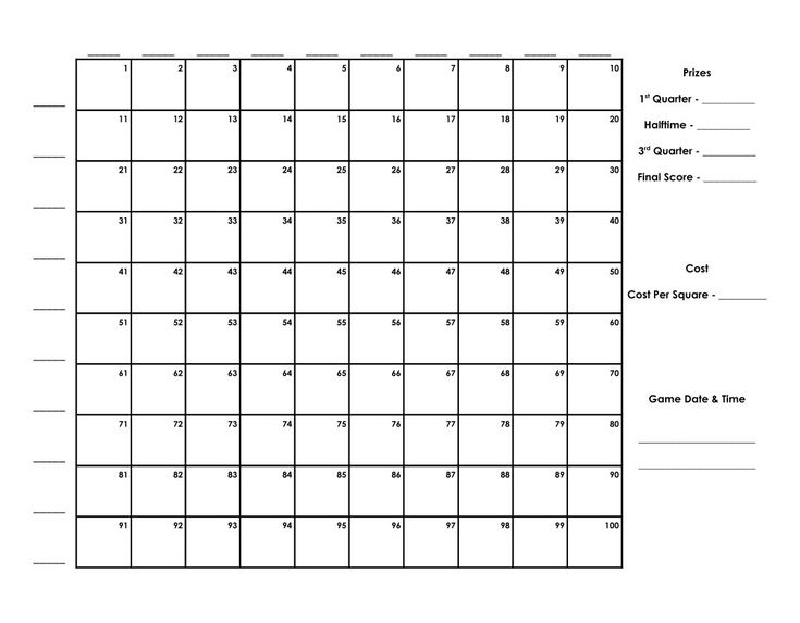 Blank 100 Square Football Pool Football Pool Football Squares 
