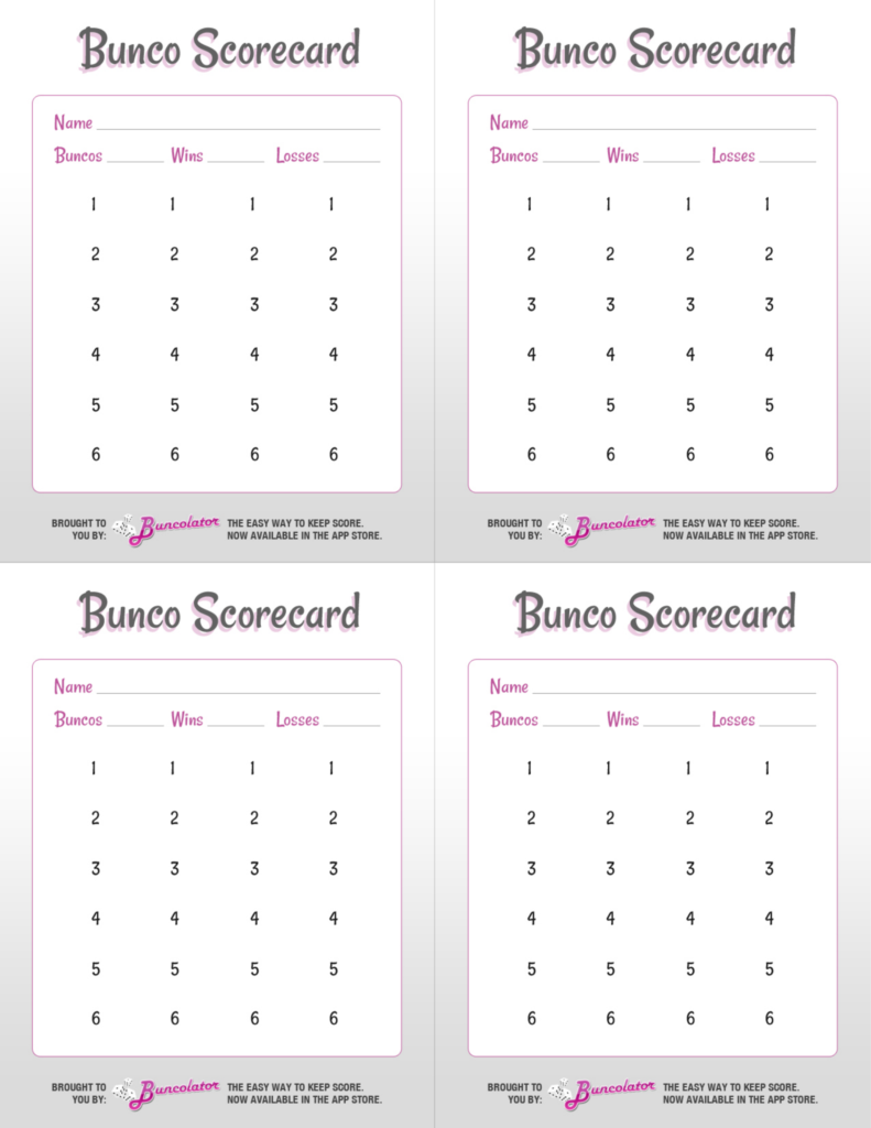 Bunco Score Sheet Template Free Download