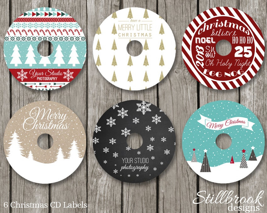 Christmas CD DVD Label Template Set Xmas Holiday CD Stickers