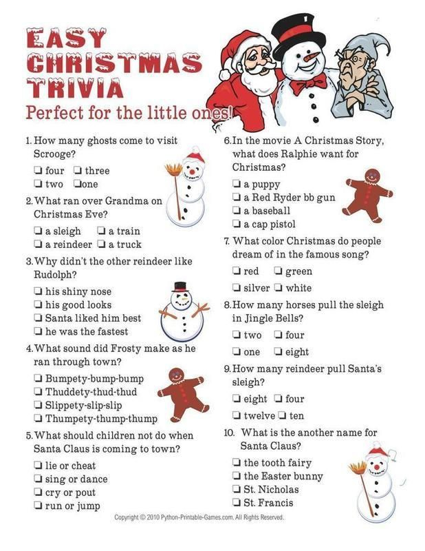 Christmas Christmas Easy Trivia For Kids Printable 