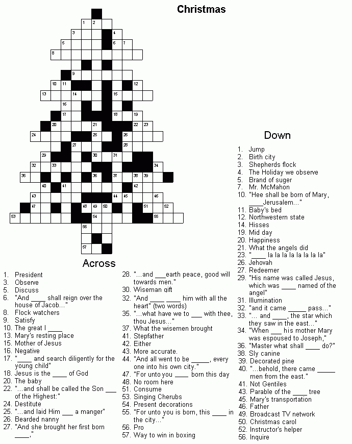 Christmas Crossword Puzzles For Adults Printable 