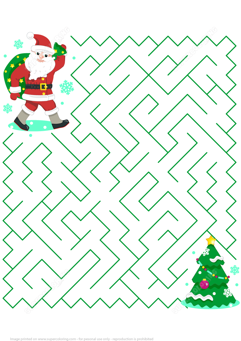 Christmas Maze Puzzle With Santa Free Printable Puzzle Games